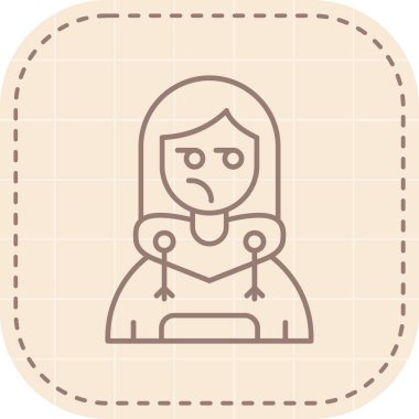 Üzgün kadın ikonu. İnce doğrusal vektör çizimi, ana hat sembolü ve izole edilmiş. İnsanlar minimalist, uygulamalı ve internetli kavramların vektörüdürler. modern kavram