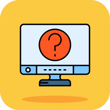 Soru işareti simgesi ve vektör tasarımlı bilgisayar monitörü