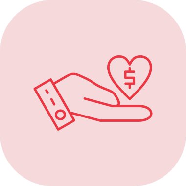 Para bağışı ikonu. İnce çizgi çizimi. Beyaz arkaplanda izole edilmiş ana hat vektör simgeleri.