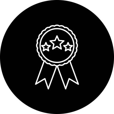 Ödül rozet ikonu. biçim düz sembol, siyah renk, yuvarlak açılar, beyaz arkaplan