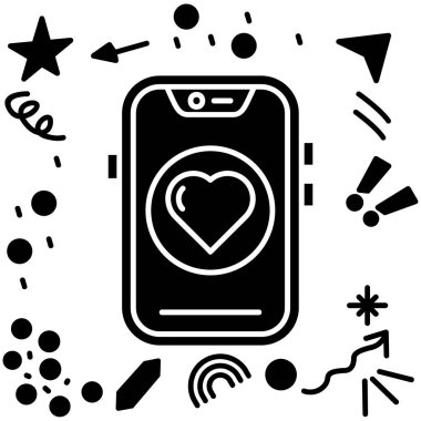 kalp simgesi ve vektör illüstrasyonlu akıllı telefon