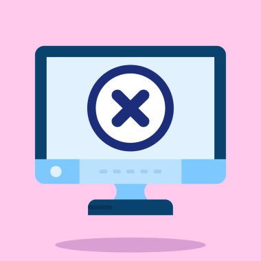 X- mark sembollü dizüstü bilgisayar. Düz stil. vektör illüstrasyonu