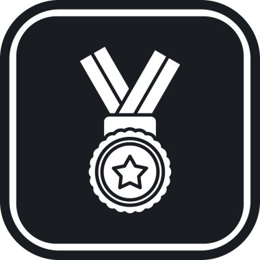 Aşırı renkli ödül düğmelerinden madalya ikonu. Vektör biçimi gri ve mavi renkler, düz yuvarlak kare düğme, beyaz arkaplan