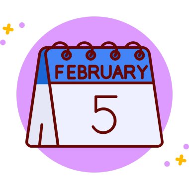 Şubat 5 takvim düz ikon vektör çizimi