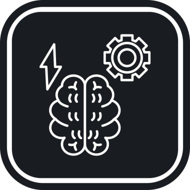 Beyin entegrasyon ikonu. resim biçimi yuvarlak kare düğmesi içinde siyah ve gri renkli düz simge simgesidir..