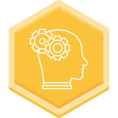 Dişli ikonlu beyin. İçinde simgeler olan vektör illüstrasyonunun basit çizimi