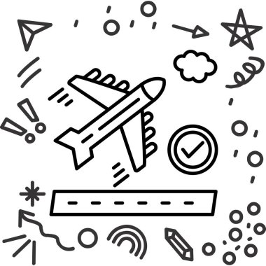 Uçak bileti simgesi ince çizgide