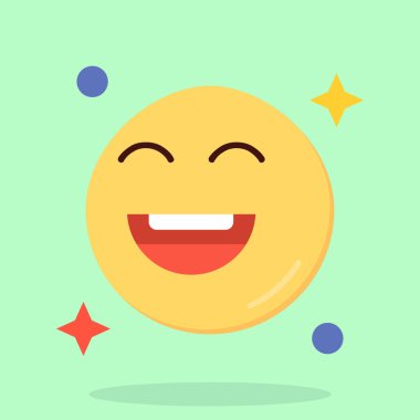 Yıldızlı sevimli, mutlu bir gülümseme. İfade, emoji, gülümse. vektör karikatür çizimi.