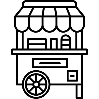 Yemek arabası ikonu ana hatları vektörü. Kamyon yemeği. kamyon kamyonu