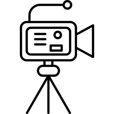 Sinema kamera ikonu. Beyaz arkaplanda izole edilmiş web tasarımı için özet sinema kamera vektör simgesi