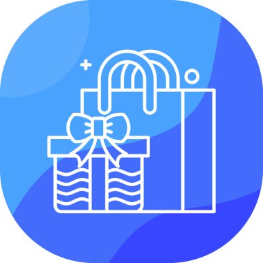 Beyaz arka planda mavi ve beyaz çizgi hediye kutusu simgesi izole edildi. Renkli taslak konsepti. vektör illüstrasyonu