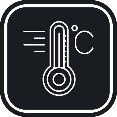 Termometre vektör simgesi. Tarz düz yuvarlak kare, beyaz renk, gri arkaplan. siyah arkaplan.