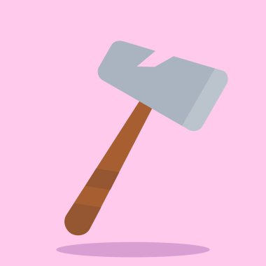 Pembe arka planda izole edilmiş düz stil balta simgesi. Bahçe sembolü