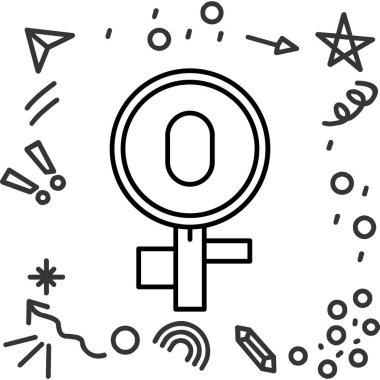 Venüs ve Venüs ikonu beyaz arka planda izole edilmiş. Renkli taslak konsepti. vektör.