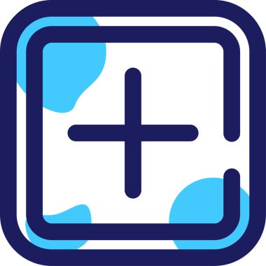 Artı ticaret düğmelerinin aşırı renkli simgesi. Vektör illüstrasyonu pembe ve mavi renkler, yuvarlak kare düğme, beyaz arkaplan