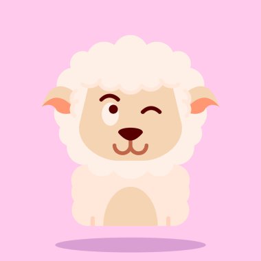 Şirin koyun hayvan çizgi film vektör tasarımı çizimi