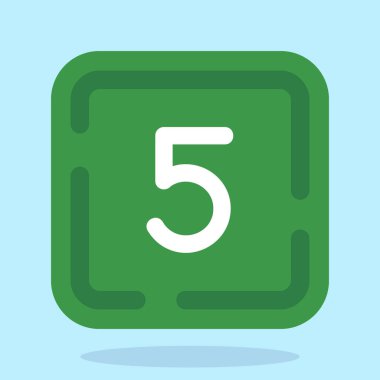 yeşil arkaplanda 5 numaralı simge izole edildi. Önde 5-0. Formda 5 numara. Uzun gölge tarzı. vektör