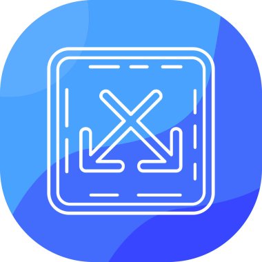 Mavi çizgi çapraz ok simgesi beyaz arkaplanda izole edildi. Mavi kare düğme. vektör illüstrasyonu