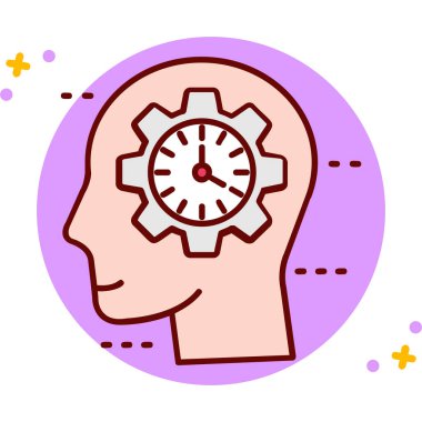 Zaman simgesine sahip beyin, vektör illüstrasyonu