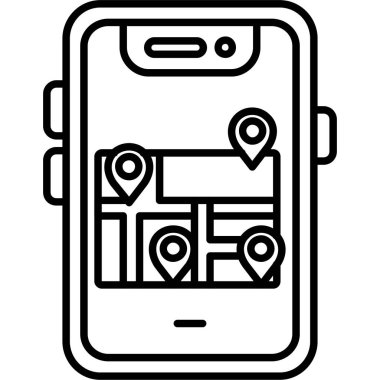 gps konum haritası simgesi ana hat biçiminde