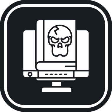 laptop simgesi olan bilgisayar kafatası, vektör illüstrasyonu