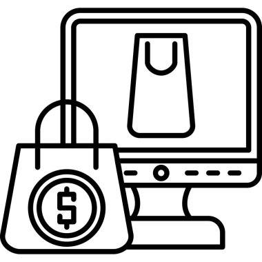 Cüzdanı olan bilgisayar, web simgesi çevrimiçi alışveriş kavramının basit tasarımı