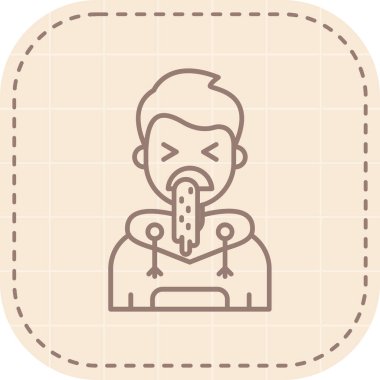 Beyaz üzerinde izole edilmiş ince çizgi şeklinde pizza ikonu yiyen bir adam.