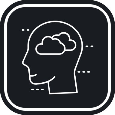 Beyin vektör simgesi. resim biçimi yuvarlak kare tuşlu, beyaz ve gri renkli düz simge simgesidir..