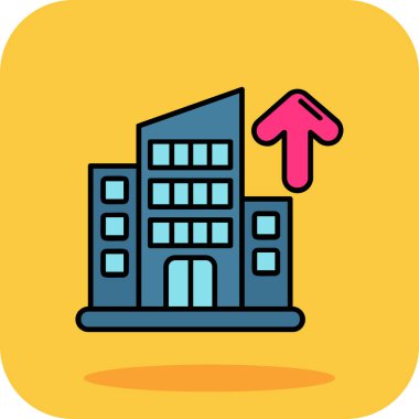 Binaların arka planında ok olan şehir binası.