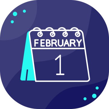 Şubat Glyph ikonu. biçim düz sembol, düz mavi renk, yuvarlak açılar, beyaz arkaplan.