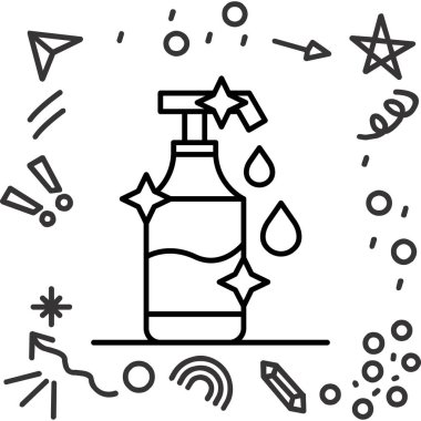 Beyaz arka planda izole edilmiş çizgi sprey kutusu ve sabun ikonu. Renkli taslak konsepti. vektör.