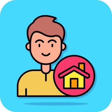 Bir ev simgesi tutan adam, vektör illüstrasyonu