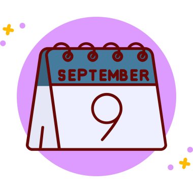 10 Eylül düz simge, takvim, tarih ve ay simgesi. vektör illüstrasyonu