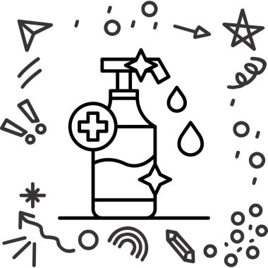 Beyaz arka planda ilaç ve ilaç ikonu bulunan çizgi tıbbi şişesi. Bir şişe eczane. Renkli taslak konsepti. vektör illüstrasyonu.