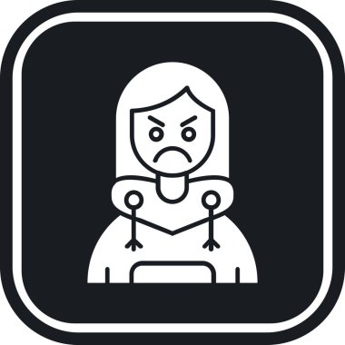 Üzgün yüzlü üzgün kadın, ağlayan ikon, vektör illüstrasyonu