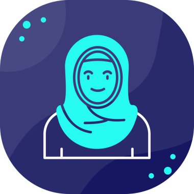 Mavi Müslüman kadın ikonu mavi arka planda izole edildi. vektör.