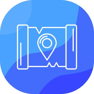 Harita simgesinin bulunduğu mavi çizgi konumu beyaz arkaplanda izole edildi. Mavi kare düğme. vektör.