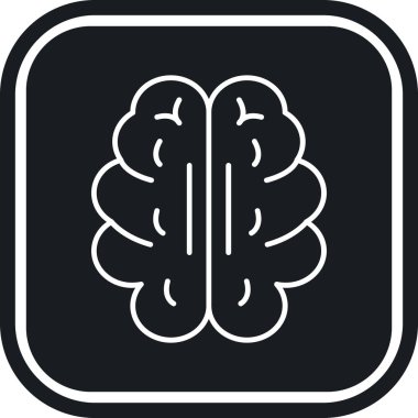 Beyin vektör simgesi. resim biçimi yuvarlak kare düğmesi içindeki düz simge sembolüdür, beyaz ve gri renkler.