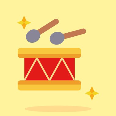 Sarı zemin üzerinde yıldızlar ve sopalar olan davul