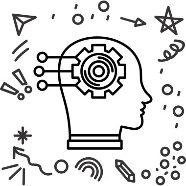 Düşünen beyin fikri simgesi ana hatları biçiminde