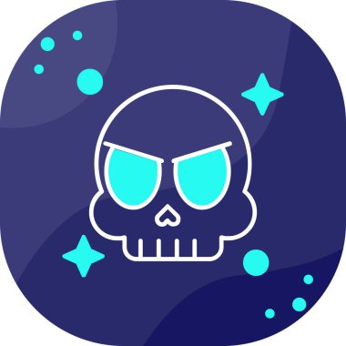 Mavi arka planda siyah ve mavi kafatası ikonu izole edildi. vektör