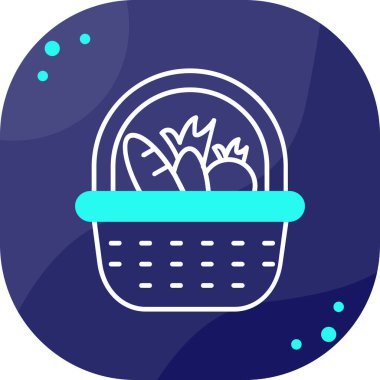 Mavi arkaplanda çiçek ikonu olan çizgi sepeti. Renkli taslak konsepti. vektör