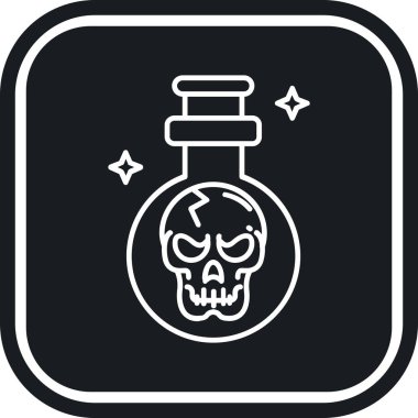 Beyaz arka planda izole edilmiş bir iksir ikonu olan siyah beyaz çizgi kafatası. Cadılar bayramı partin kutlu olsun. Renkli taslak konsepti. vektör illüstrasyonu