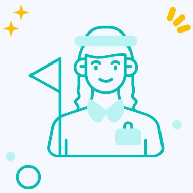 Çizgi roman tarzında doktor kadın ikonu. Beyaz izole edilmiş arka planda tıbbi karikatür vektör çizimi. doktorluk mesleği iş etkisi kavramı.