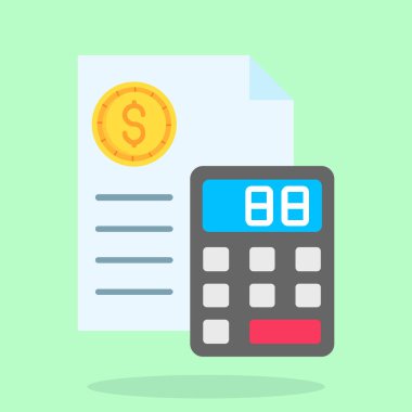 Hesap makinesi ve para simgesi. Vektör çizim