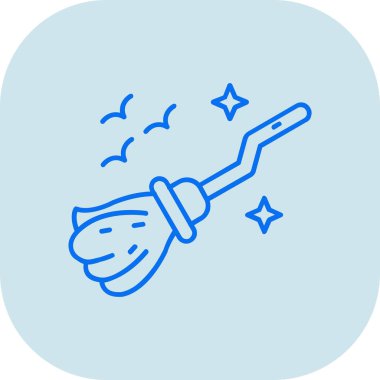 Süpürge simgesi ile el, ana hatlı vektör çizimi