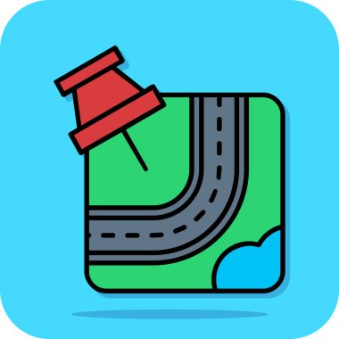 Trafik konisi simgesi olan harita iğnesi, düz simge