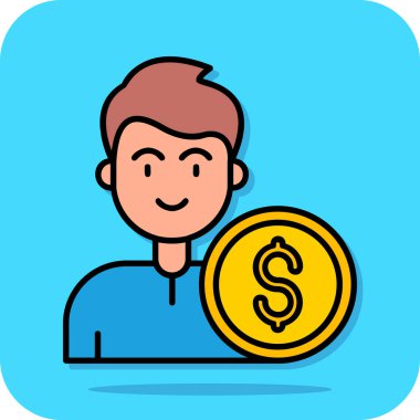 Dolar sikke vektör illüstrasyonu tutan işadamı