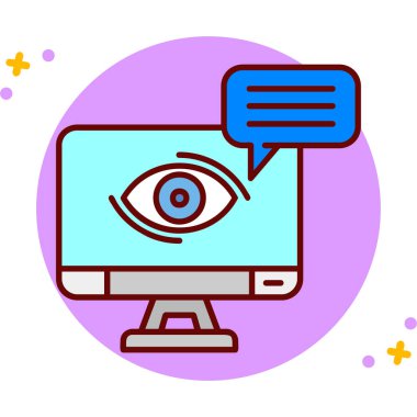 Konuşma balonu ve göz vektör çizimi olan dizüstü bilgisayar