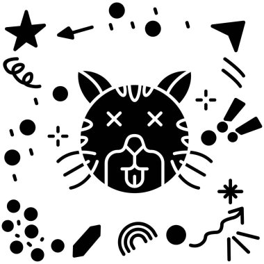 Yıldızlı kedi. düz dizaynda siyah simge.